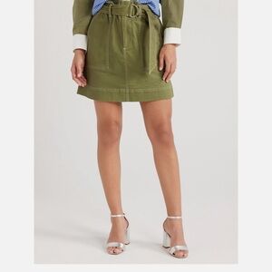 Free Assembly Olive Paper-bag Waist Belted Mini Skirt